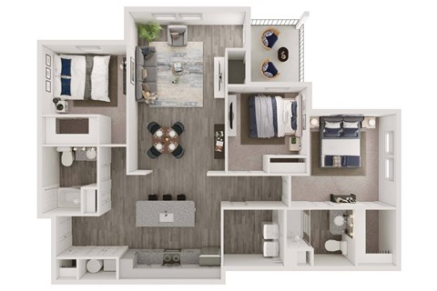 Floor plan for 3 beds, 2 baths, 1689 sqft